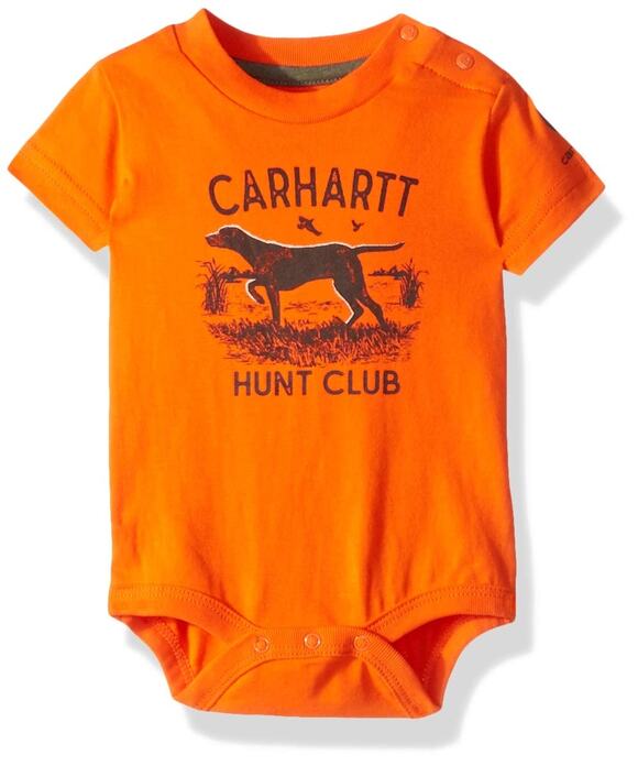 Carhartt Other - Carhartt Baby Boys Orange Short Sleeve Bodysuit dog hunting 3 months
